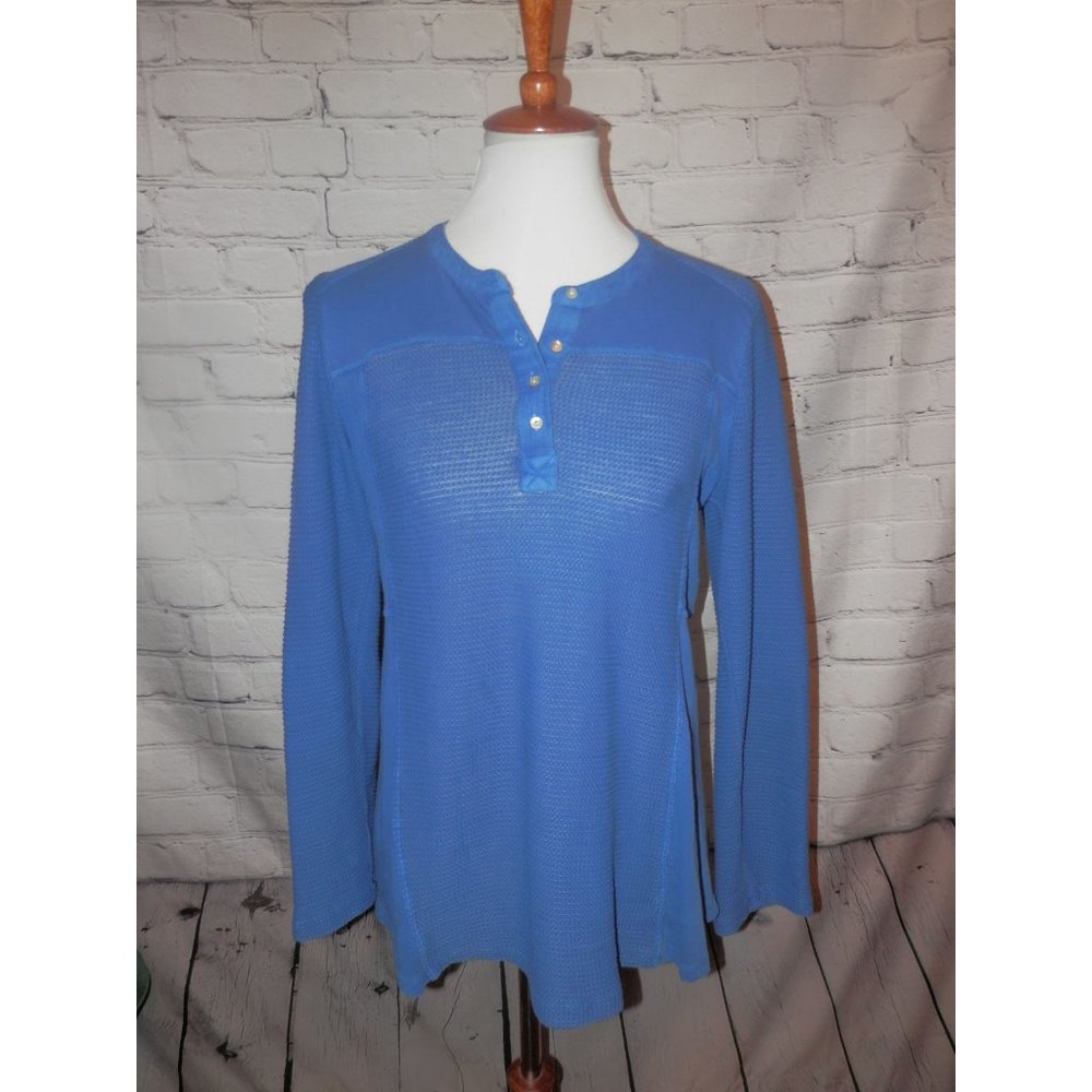 Soft Surroundings Top Medium Blue Henley Waffle